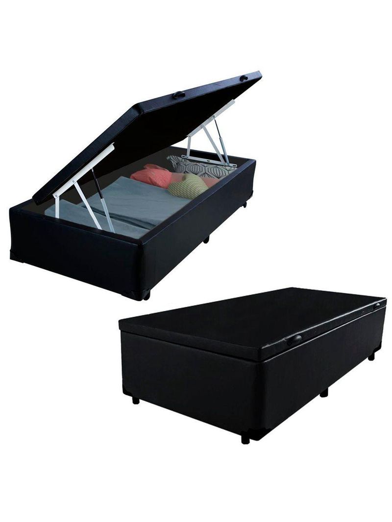 Cama Box Baú Solteiro Sintético Cama Preto 88x188x45cm