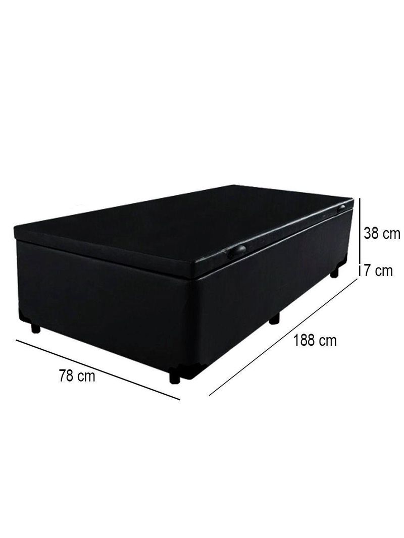 Cama Box Baú Solteiro Sintético Cama Preto 88x188x45cm