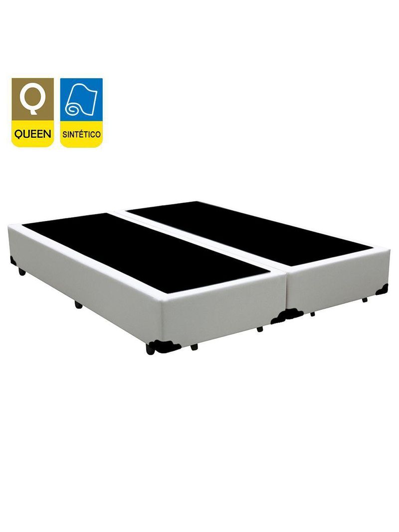 Cama Box Queen Bipartido Sintético Cama Branco 158x198x42cm