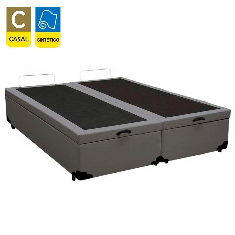 Cama Box Baú Casal Bipartido Sintético Cama Cinza 138x188x45cm