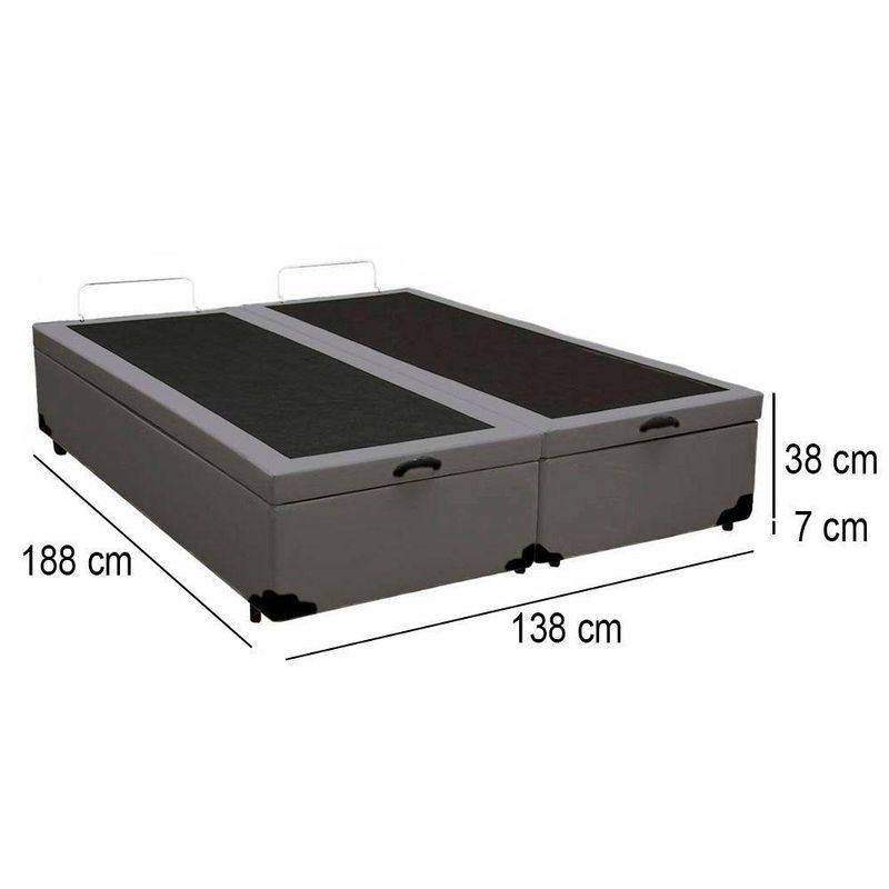 Cama Box Baú Casal Bipartido Sintético Cama Cinza 138x188x45cm