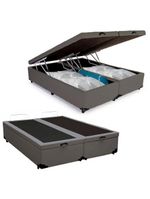 Cama Box Baú Casal Bipartido Sintético Cama Cinza 138x188x45cm