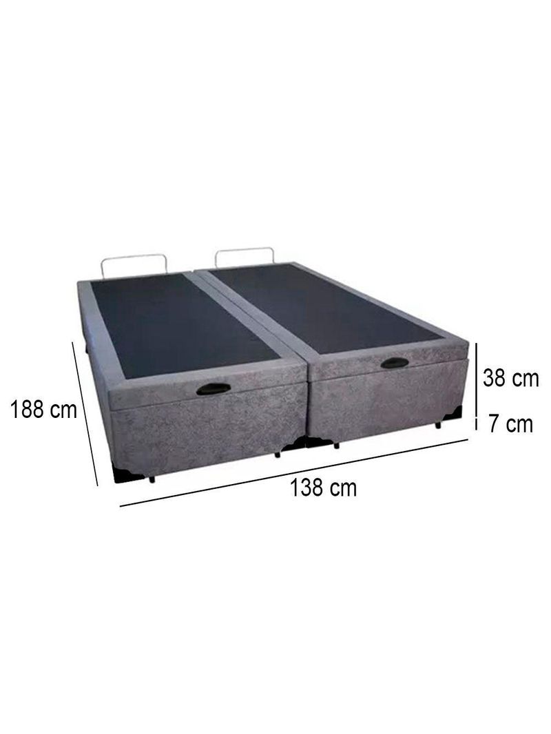 Cama Box Baú Casal Bipartido Suede Cama Cinza 138x188x45cm