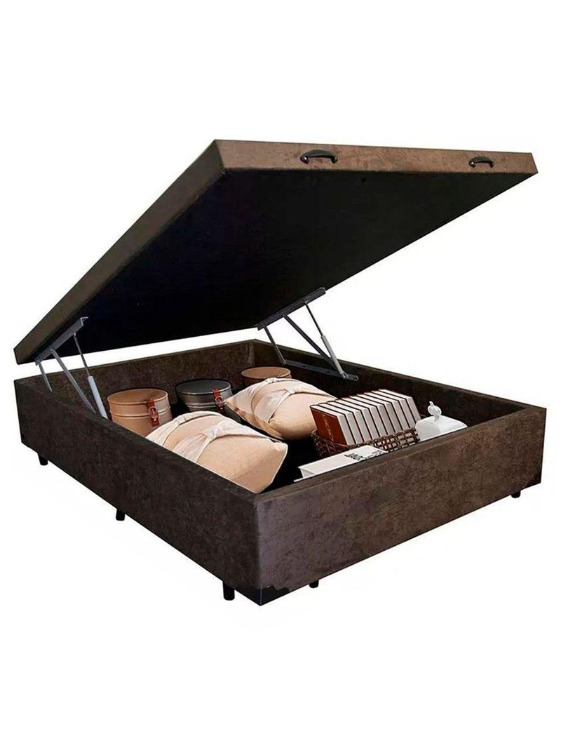 Cama Box Baú Casal Suede Cama 138x188x45 Marrom