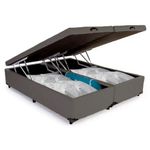 Cama Box Baú Casal Bipartido Sintético Cama Cinza 138x188x45cm