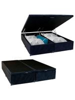 Cama Box Baú Queen Bipartido Suede Cama Preto 158x198x45cm