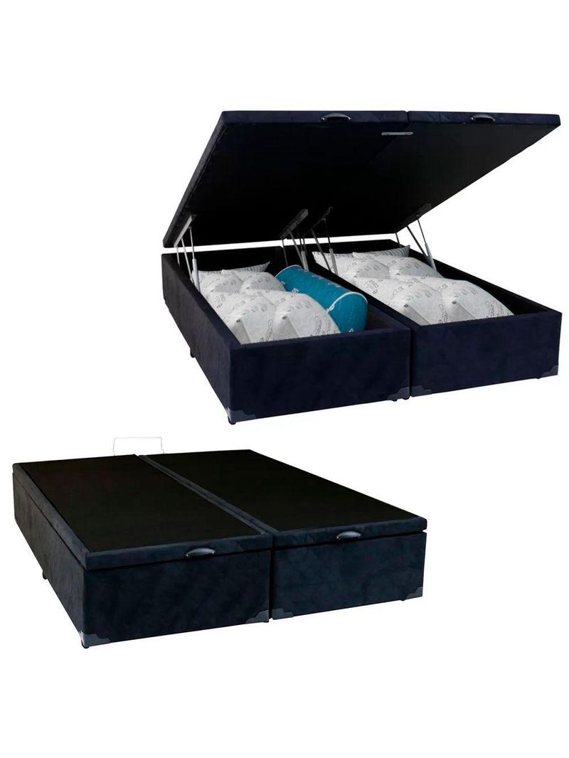 Cama Box Baú Queen Bipartido Suede Cama Preto 158x198x45cm