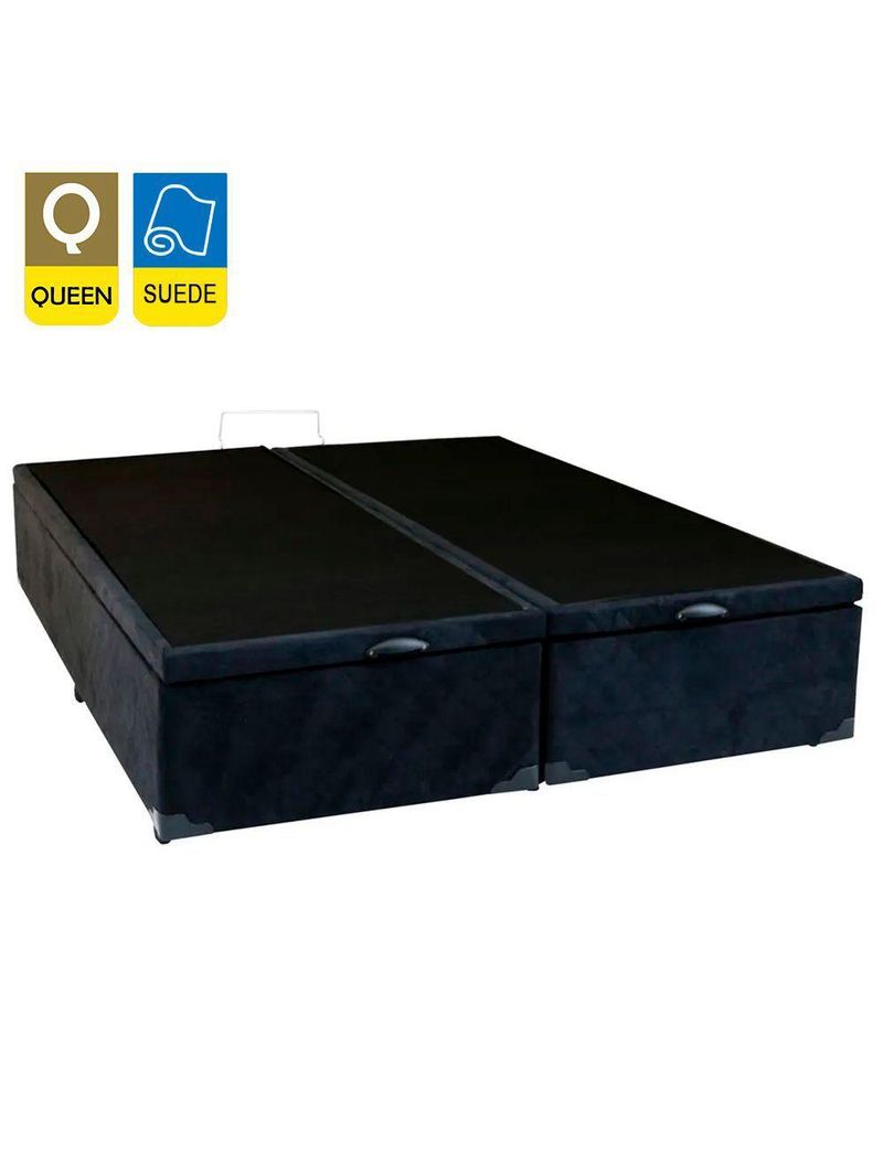 Cama Box Baú Queen Bipartido Suede Cama Preto 158x198x45cm