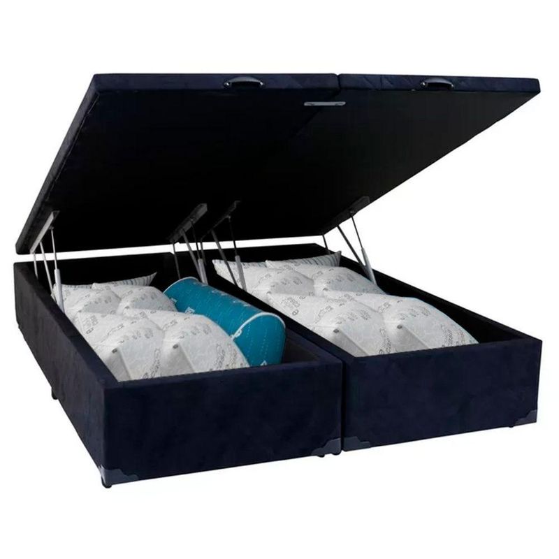 Cama Box Baú Queen Bipartido Suede Cama Preto 158x198x45cm