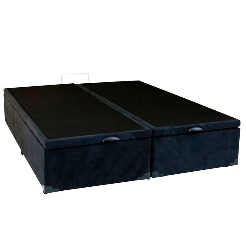 Cama Box Baú Queen Bipartido Suede Cama Preto 158x198x45cm