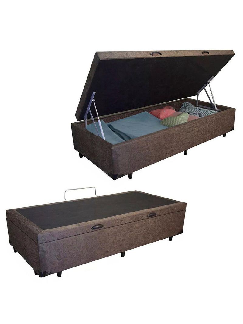 Cama Box Baú Solteiro Suede Cama Marrom 88x188x45cm