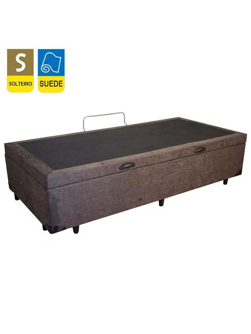 Cama Box Baú Solteiro Suede Cama Marrom 88x188x45cm