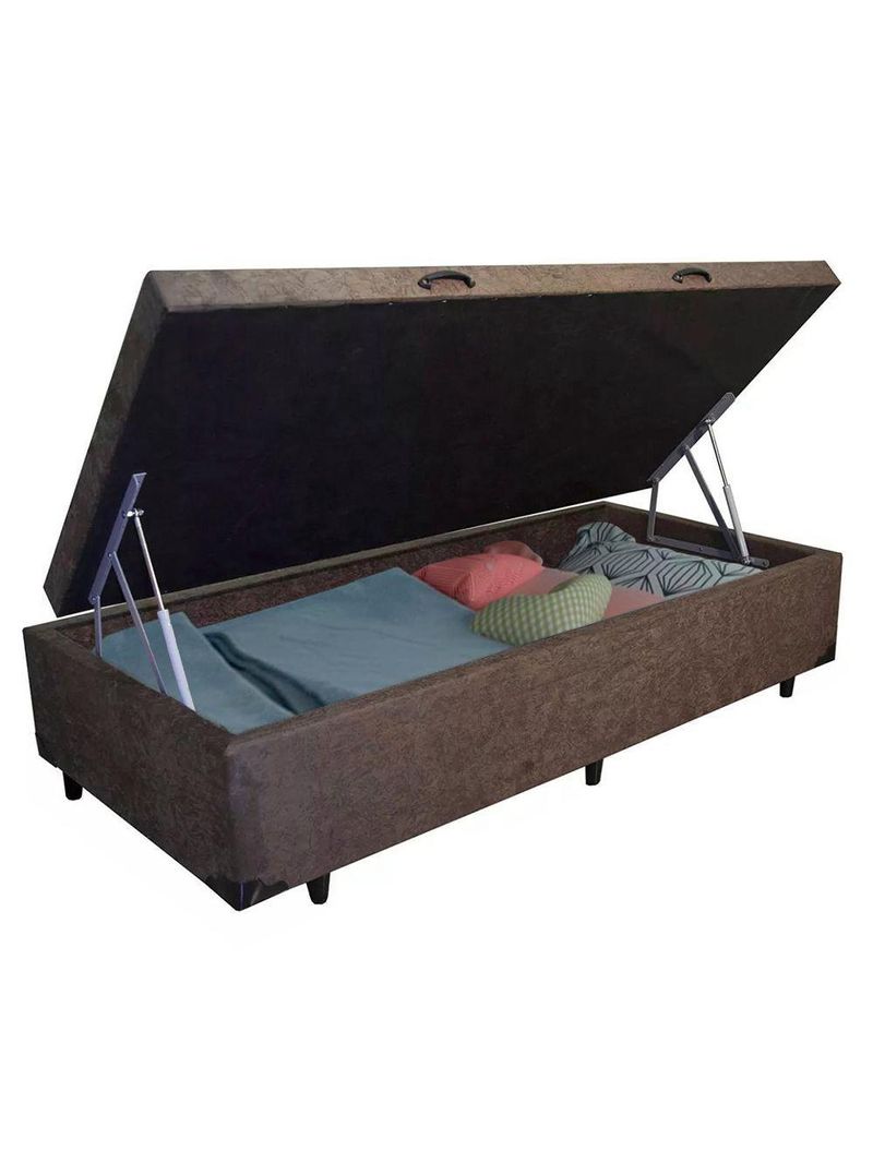 Cama Box Baú Solteiro Suede Cama Marrom 88x188x45cm