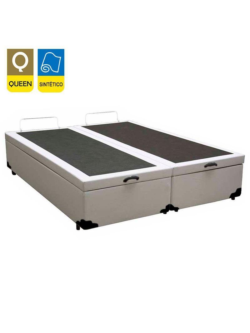 Cama Box Baú Queen Bipartido Sintético Cama Branco 158x198x45cm