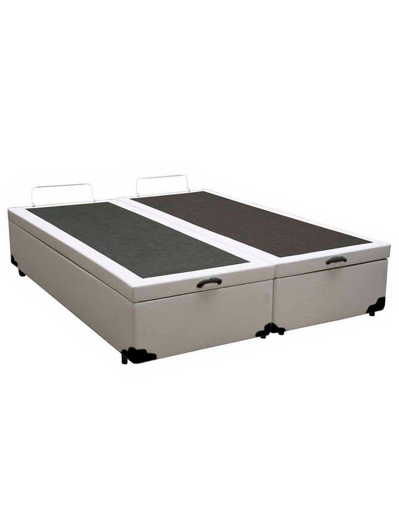 Cama Box Baú Queen Bipartido Sintético Cama Branco 158x198x45cm