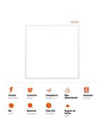 Painel led modular embutir 62x62cm 40w 4000k black+decker luz amarela neutra 3200lm bivolt branco