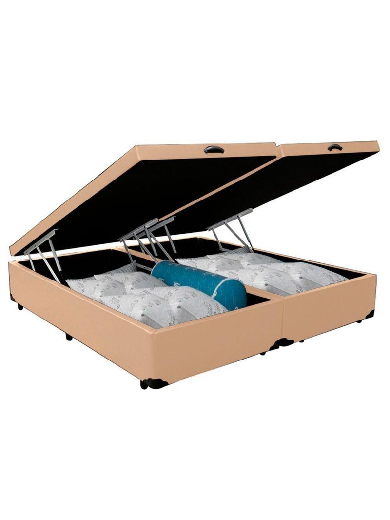 Cama Box Baú King Bipartido Sintético Cama Bege 192x203x45cm