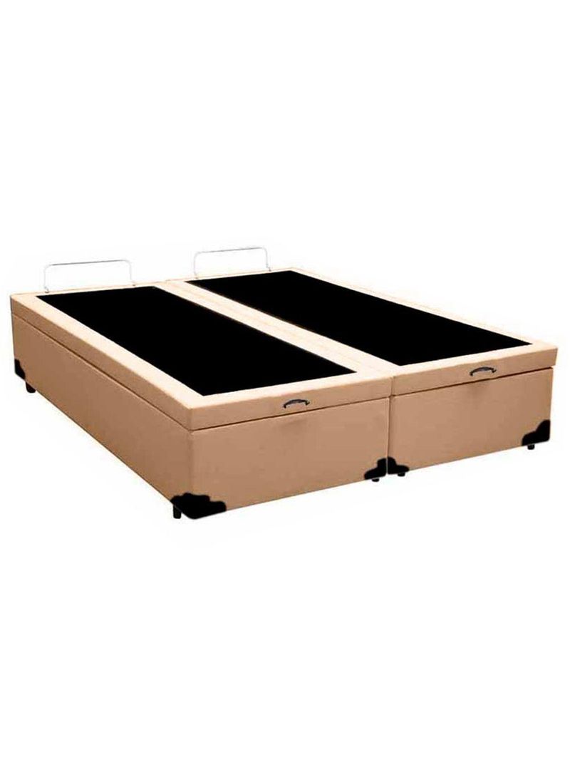 Cama Box Baú King Bipartido Sintético Cama Bege 192x203x45cm