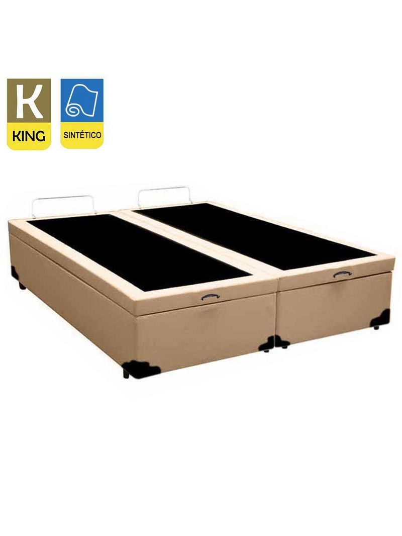 Cama Box Baú King Bipartido Sintético Cama Bege 192x203x45cm