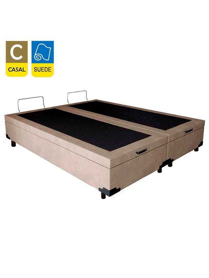 Cama Box Baú Casal Bipartido Suede Cama Bege 138x188x45cm