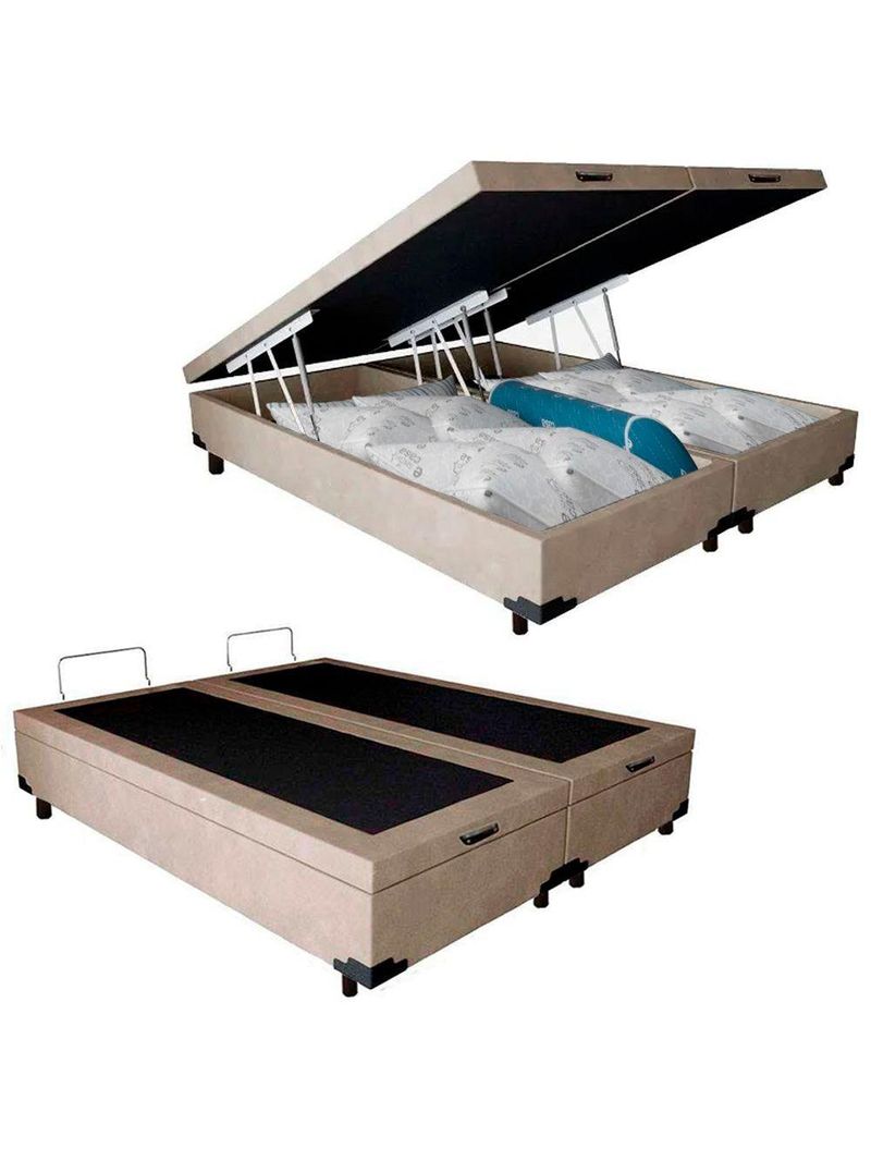 Cama Box Baú Casal Bipartido Suede Cama Bege 138x188x45cm