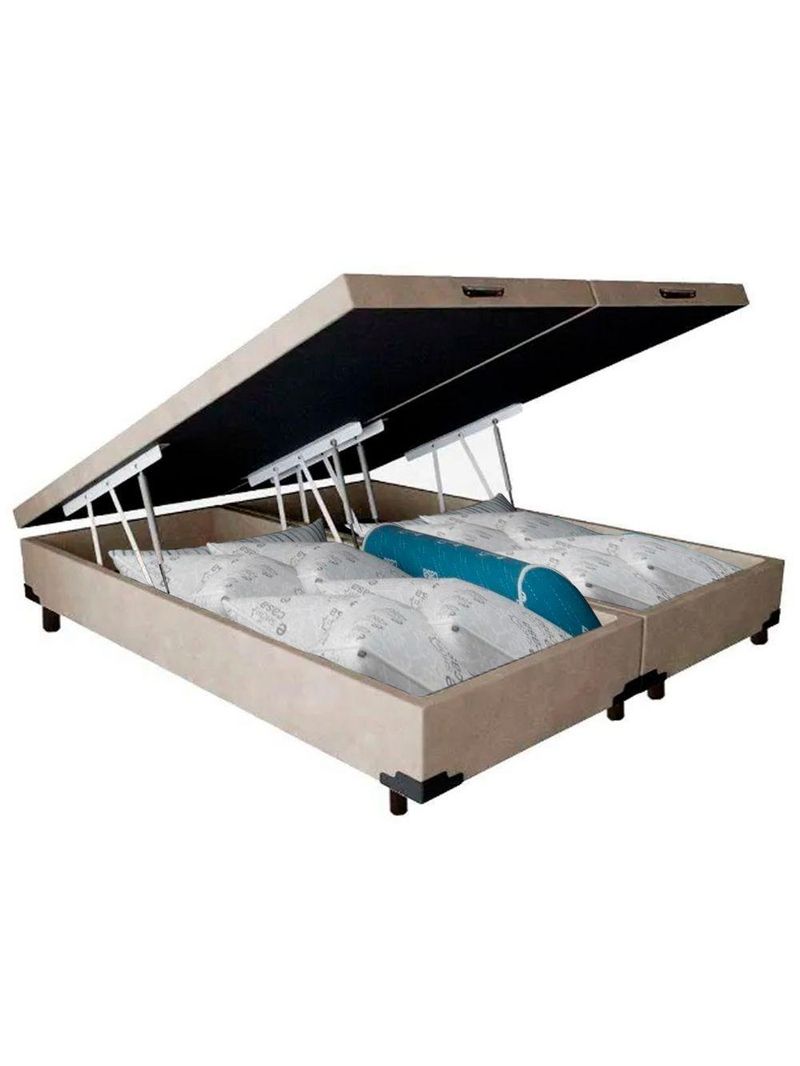 Cama Box Baú Casal Bipartido Suede Cama Bege 138x188x45cm