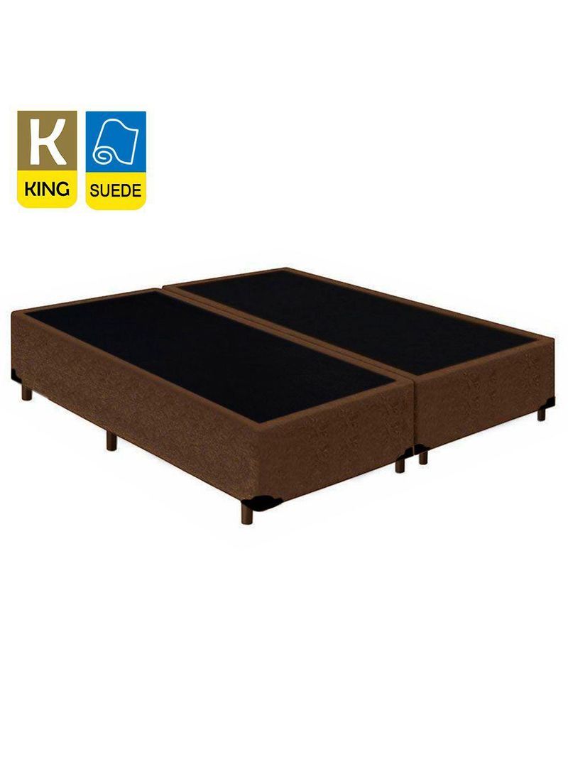Cama Box King Bipartido Suede Cama Marrom 192x203x42cm