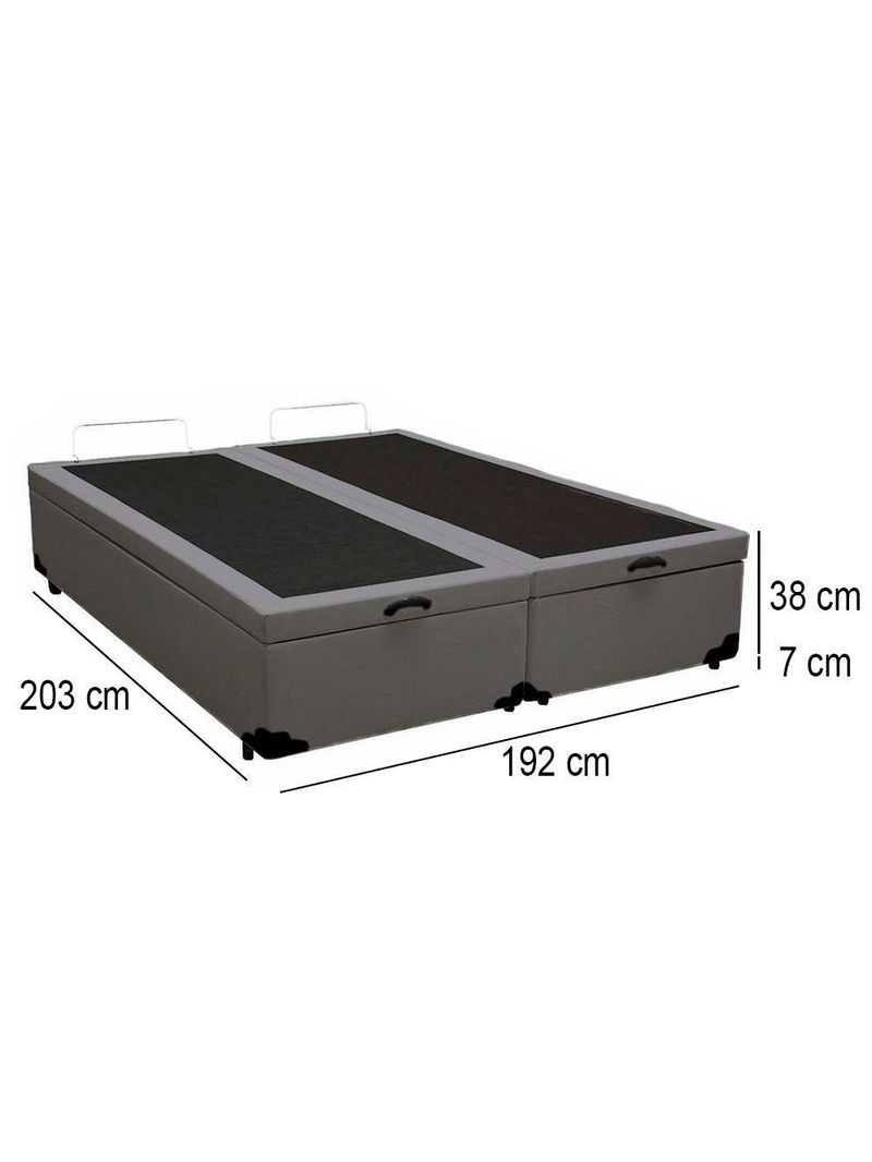 Cama Box Baú King Bipartido Sintético Cama Cinza 192x203x45cm