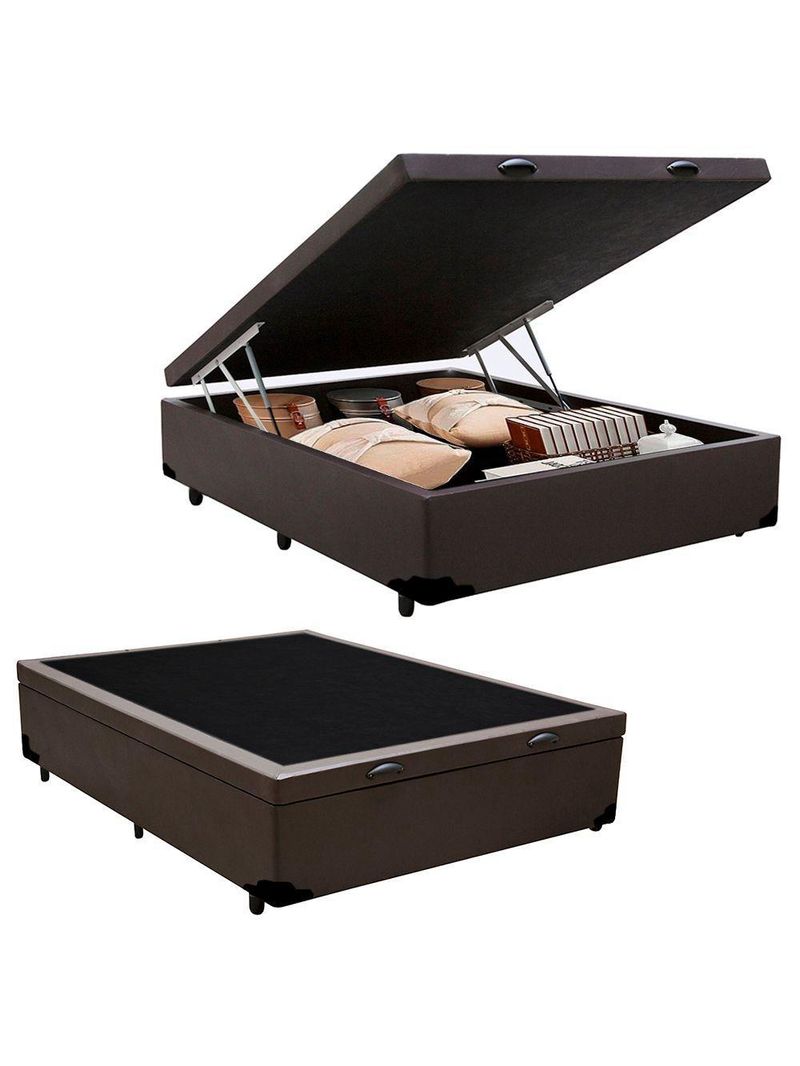 Cama Box Baú Casal Sintético Cama Marrom 138x188x45cm