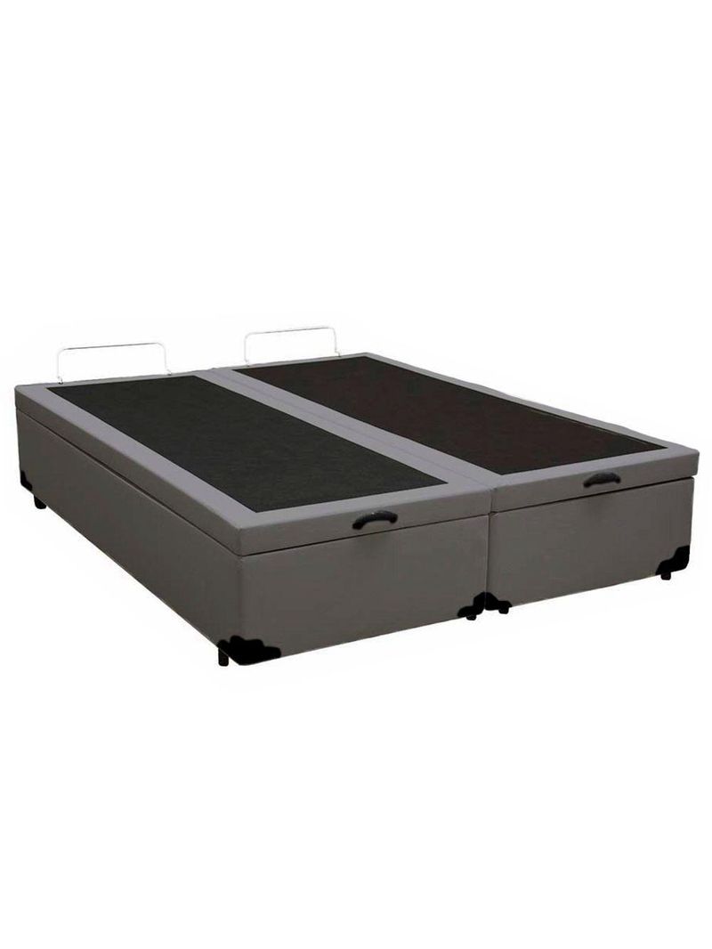 Cama Box Baú King Bipartido Sintético Cama Cinza 192x203x45cm