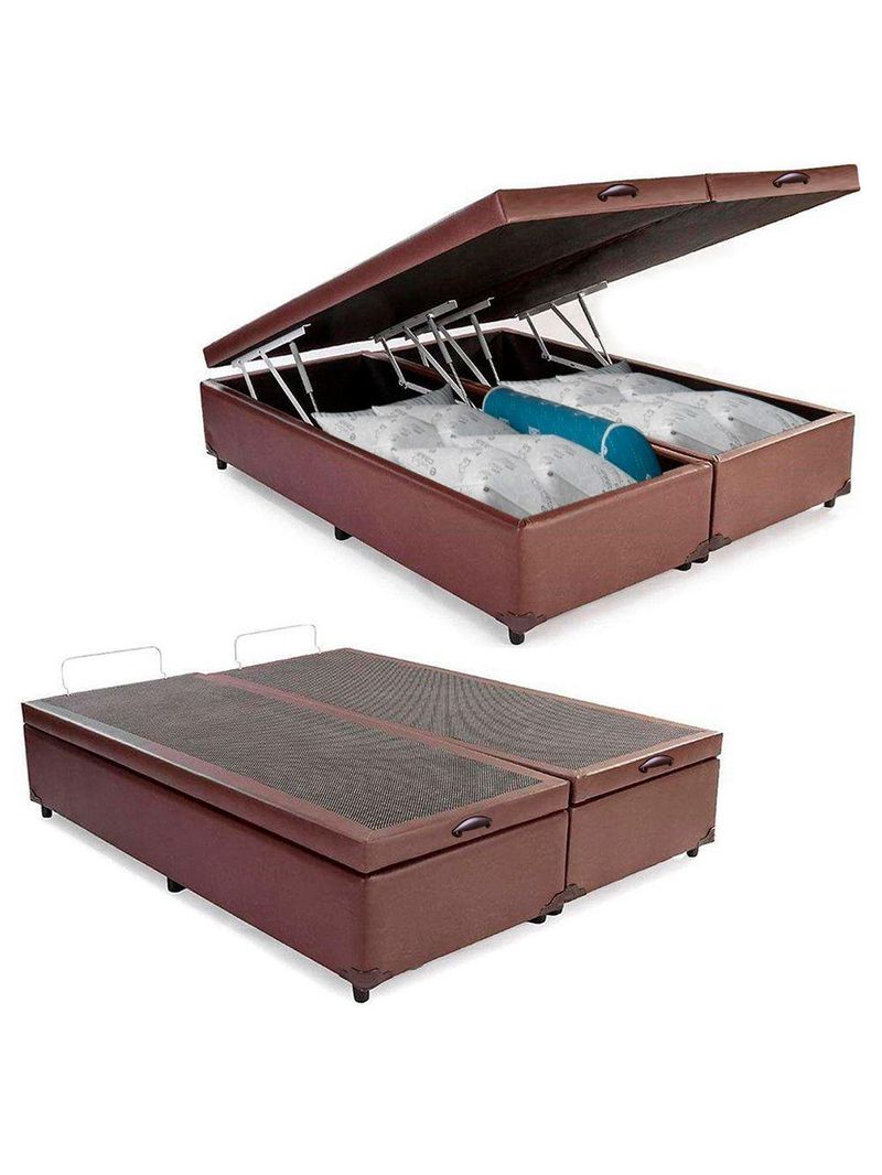 Cama Box Baú King Bipartido Sintético Cama Marrom 192x203x45cm
