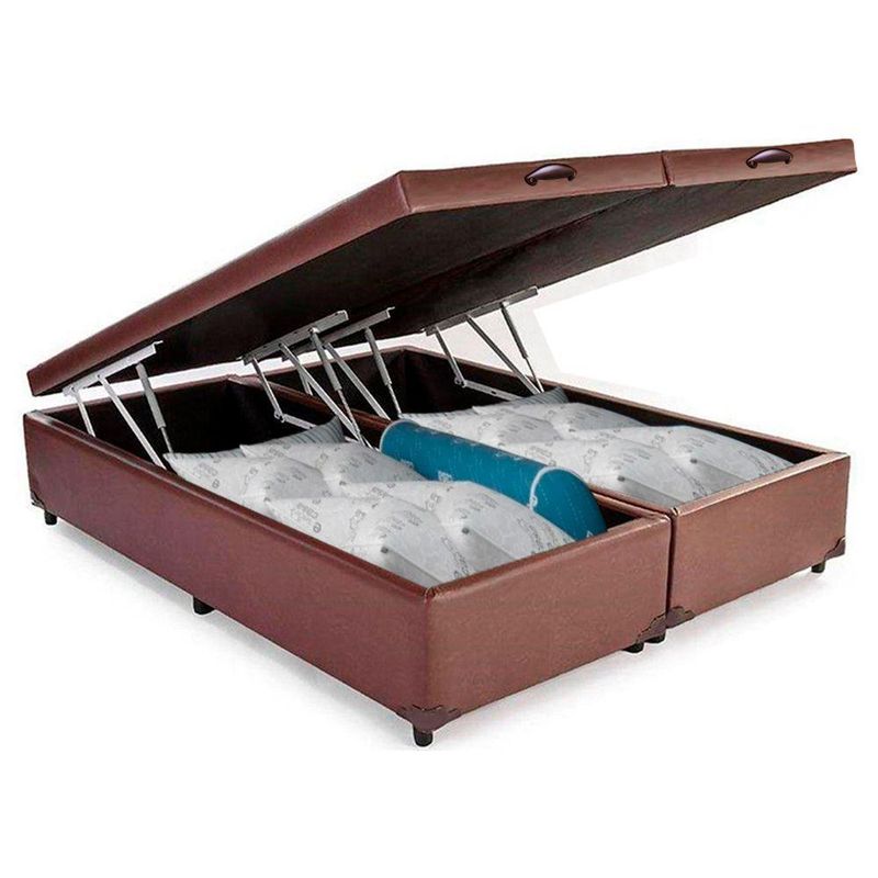 Cama Box Baú King Bipartido Sintético Cama Marrom 192x203x45cm