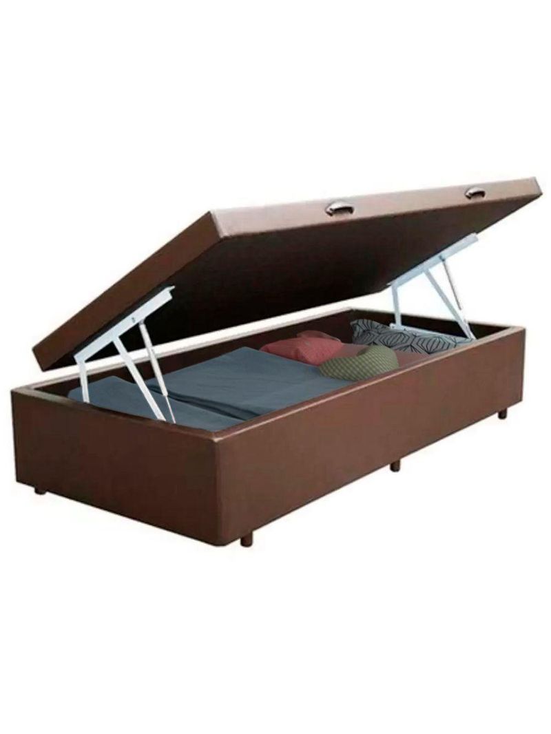 Cama Box Baú Solteiro Sintético Cama Marrom 88x188x45cm