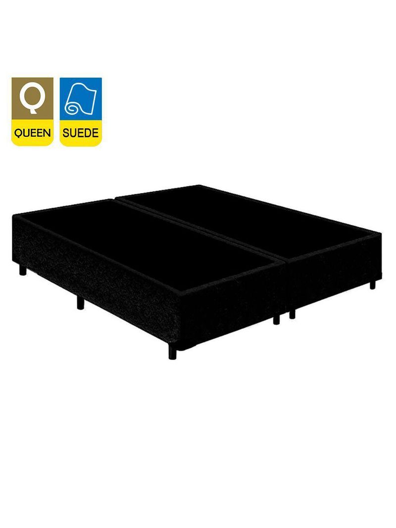 Cama Box Queen Bipartido Suede Cama Preto 158x198x42cm