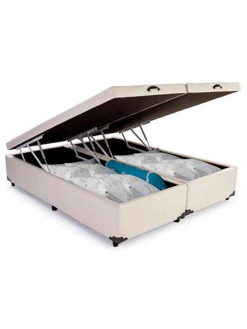 Cama Box Baú Casal Bipartido Sintético Cama Branco 138x188x45cm