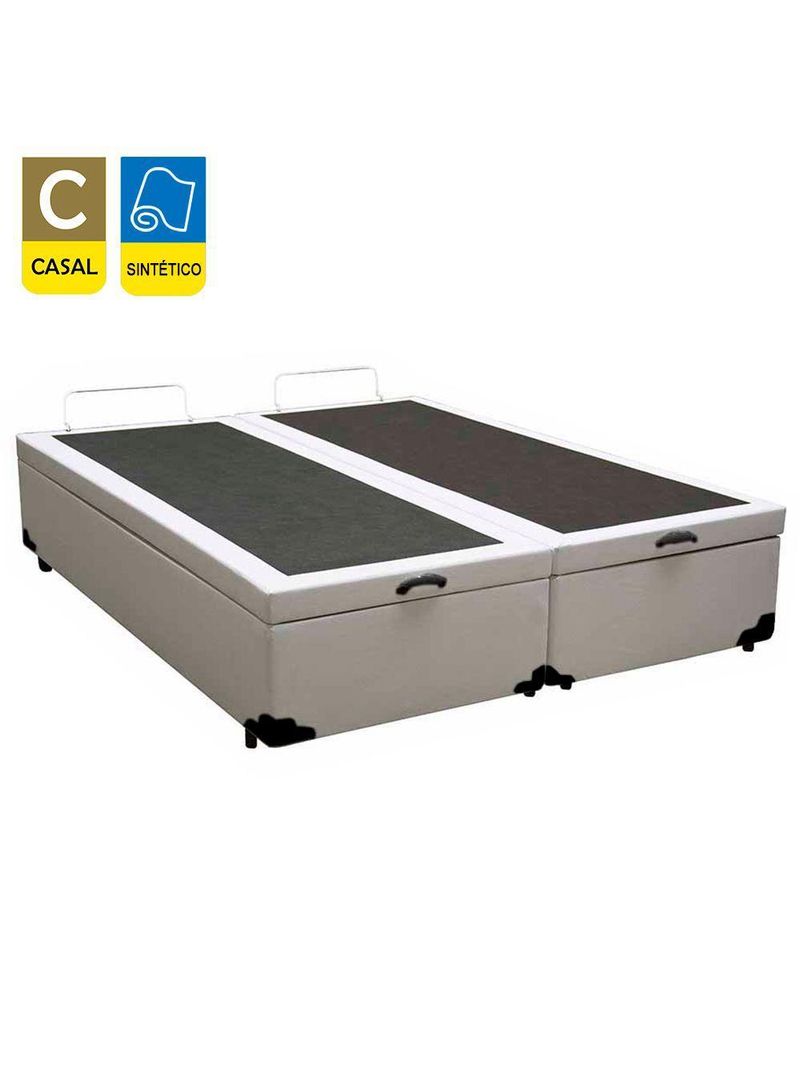Cama Box Baú Casal Bipartido Sintético Cama Branco 138x188x45cm