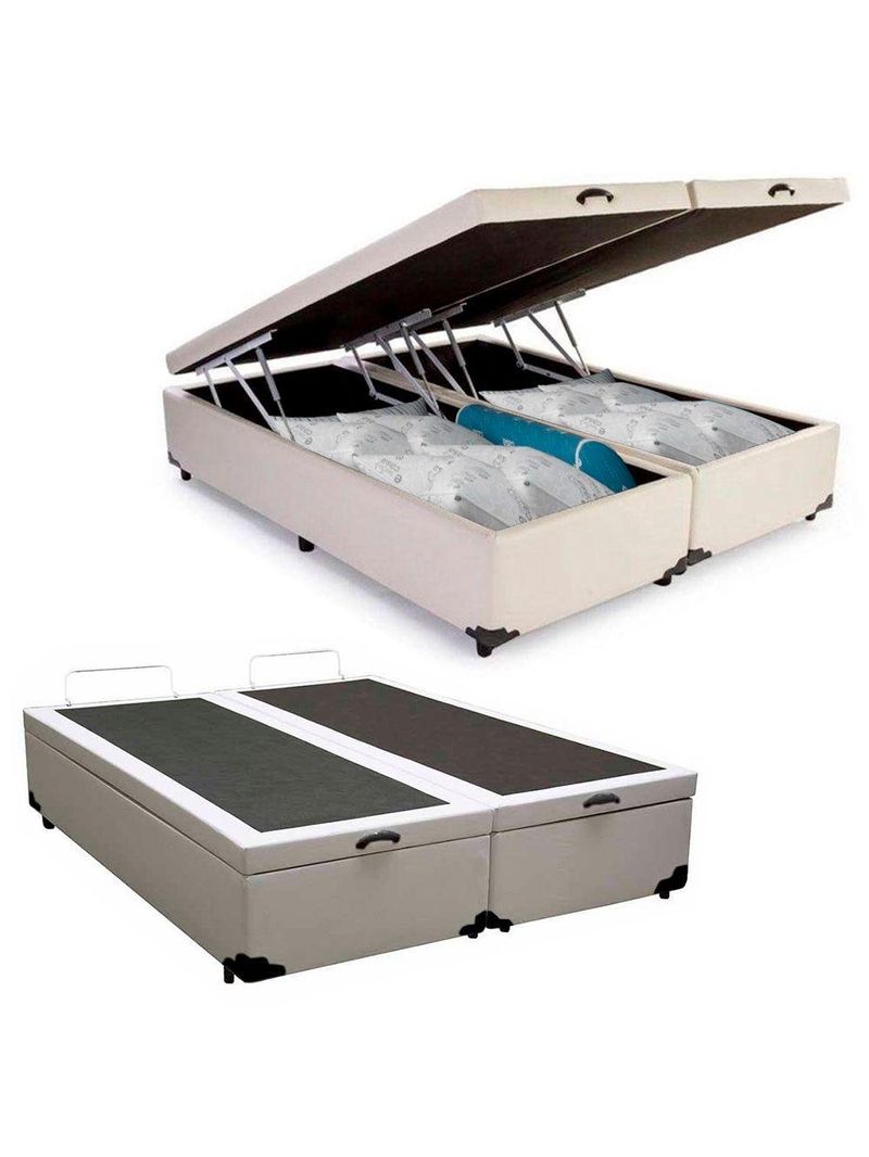 Cama Box Baú Casal Bipartido Sintético Cama Branco 138x188x45cm