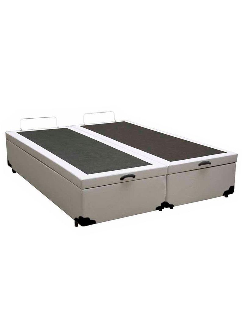 Cama Box Baú Casal Bipartido Sintético Cama Branco 138x188x45cm