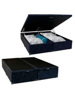 Cama Box Baú Casal Bipartido Suede Cama Preto 138x188x45cm
