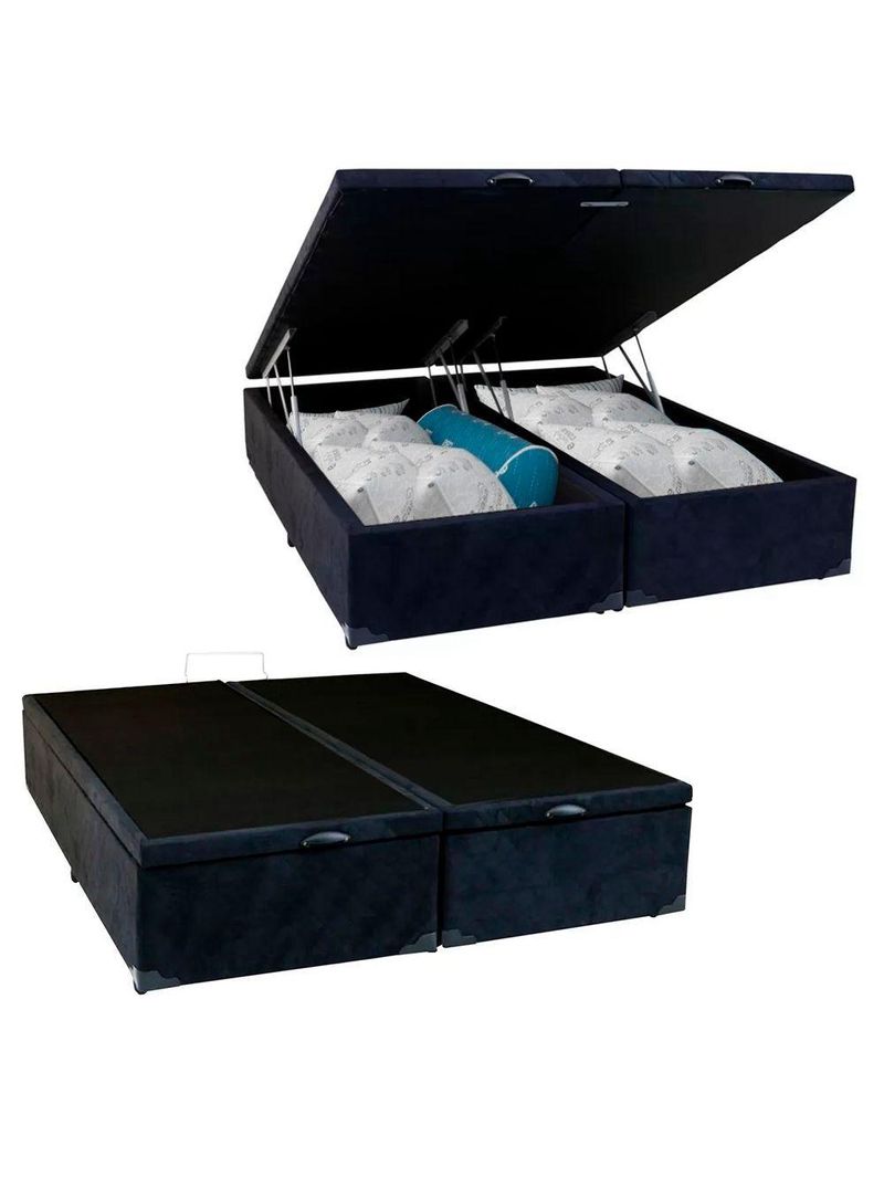 Cama Box Baú Casal Bipartido Suede Cama Preto 138x188x45cm