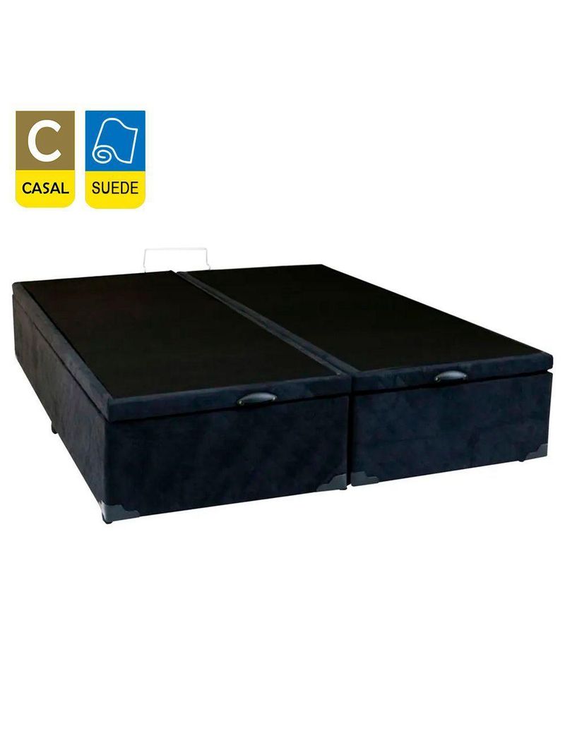 Cama Box Baú Casal Bipartido Suede Cama Preto 138x188x45cm