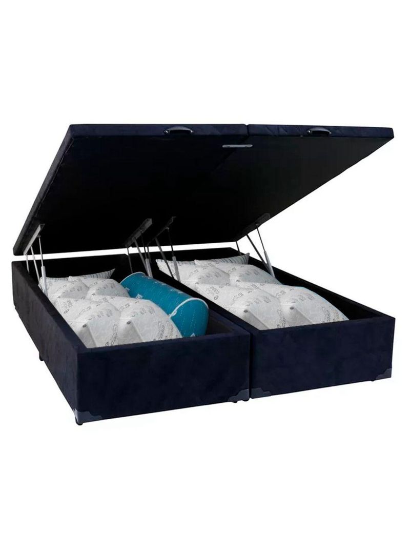 Cama Box Baú Casal Bipartido Suede Cama Preto 138x188x45cm