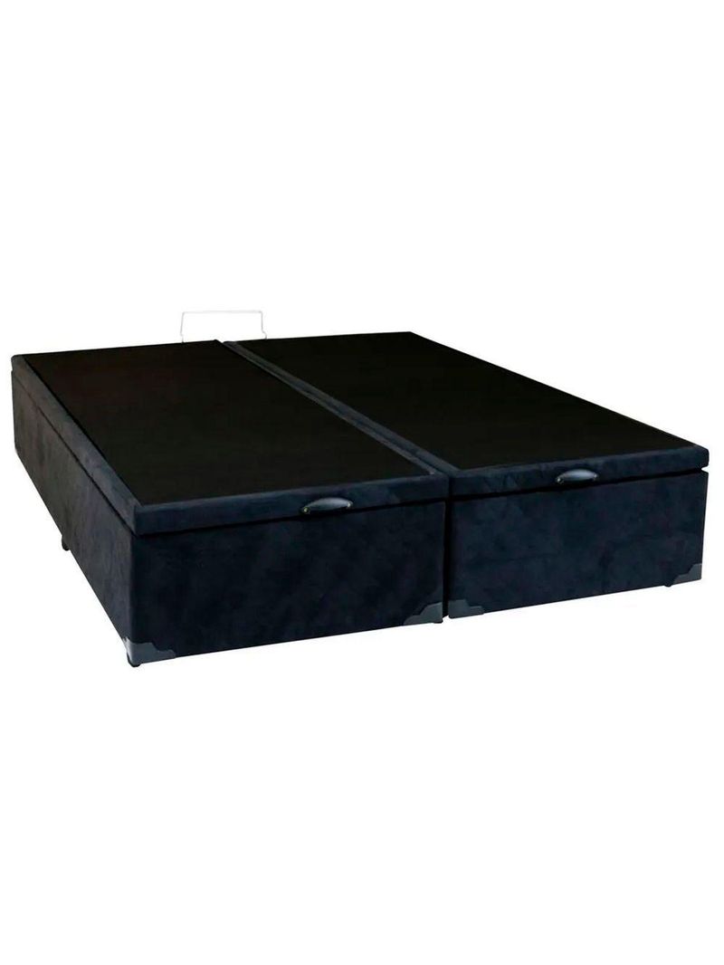 Cama Box Baú Casal Bipartido Suede Cama Preto 138x188x45cm