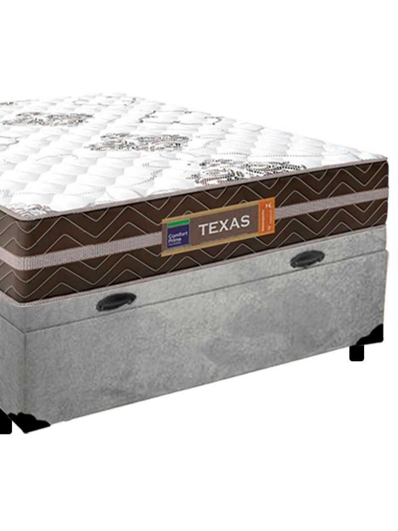 Cama Box Baú Casal Suede + Colchão Molas Ensacadas Texas Colchões 138x188x67cm Cinza
