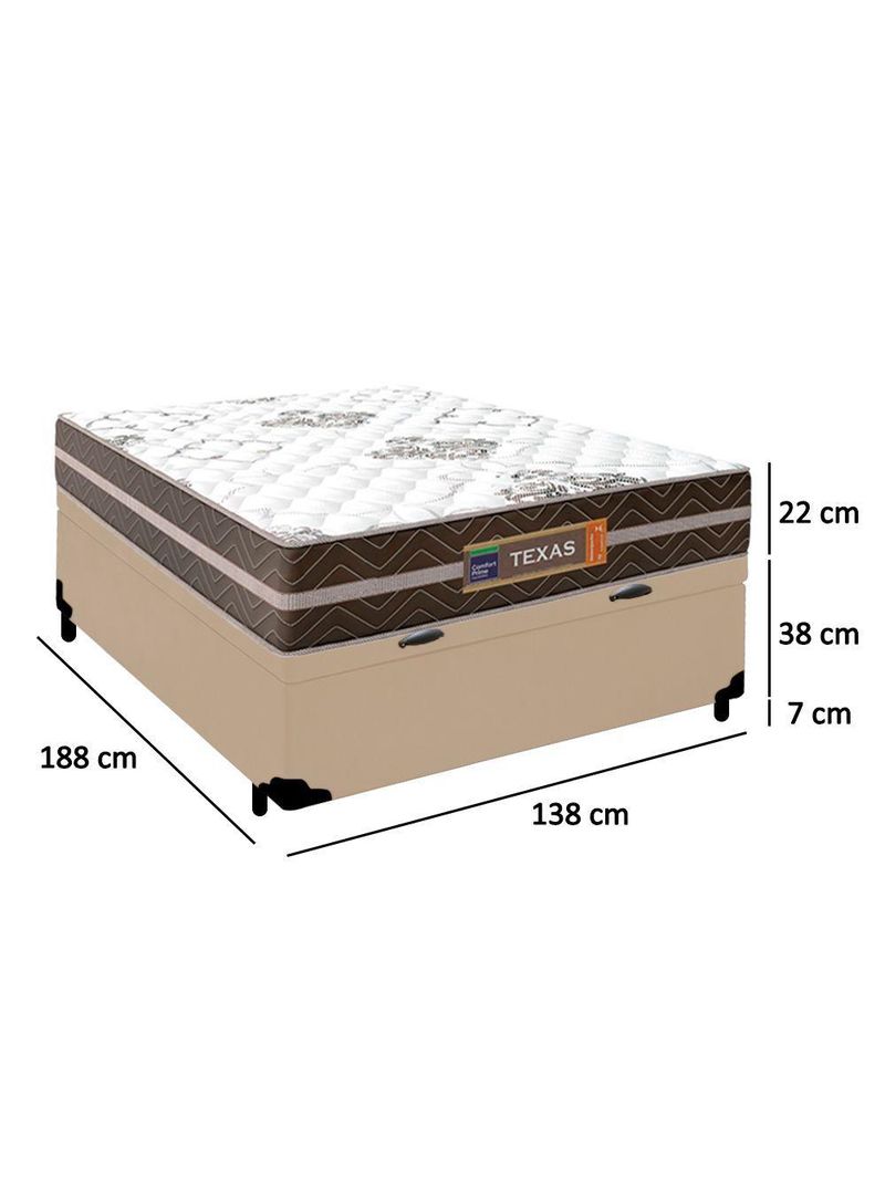 Cama Box Baú Casal Sintético Colchão Molas Ensacadas 138cm Bege Suporta Até 120 Kg Por Pessoa