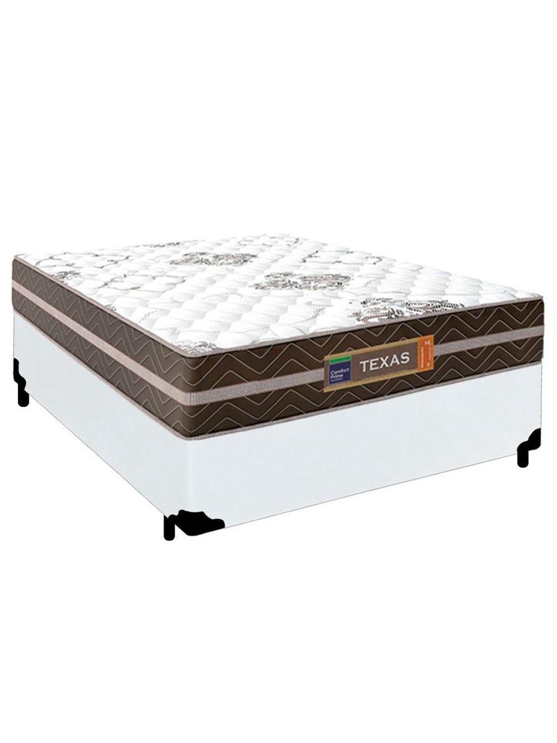 Cama Box Casal Sintético + Colchão Molas Ensacadas Texas Colchões 138cm Branco - Suporta Até 120 Kg Por Pessoa