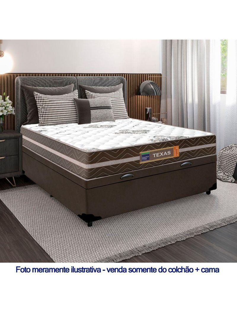 Cama Box Baú Casal Sintético + Colchão Molas Ensacadas Texas Colchões 138cm Marrom - Suporta Até 120 Kg Por Pessoa