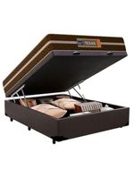 Cama Box Baú Casal Sintético + Colchão Molas Ensacadas Texas Colchões 138cm Marrom - Suporta Até 120 Kg Por Pessoa