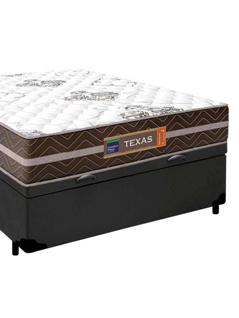 Cama Box Baú Casal Sintético + Colchão Molas Ensacadas Texas Colchões 138x188x67cm Cor:cinza