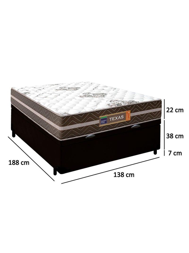 Cama Box Baú Casal Sintético + Colchão Molas Ensacadas Texas Colchões 138cm Preto - Suporta Até 120 Kg Por Pessoa